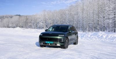 IONIQ 9 varebil i ett vinterlandskap. Foto.