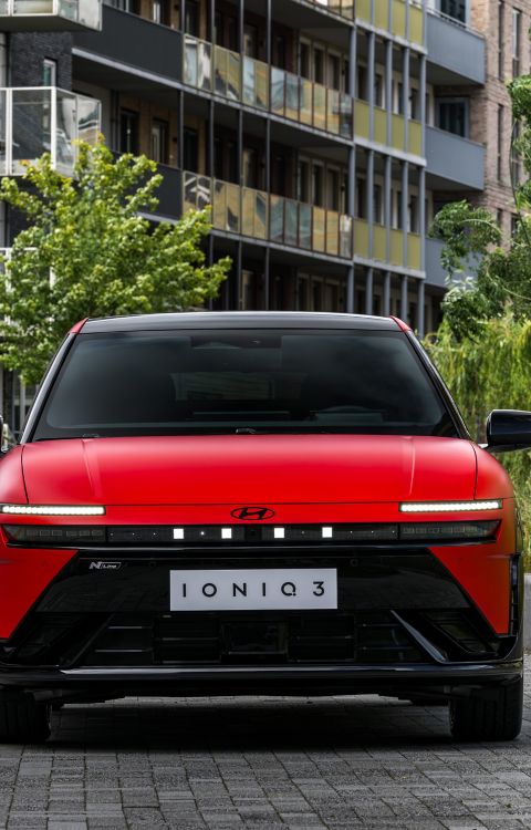 IONIQ 3 exterieur vooraanzicht rood