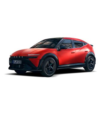 Hyundai IONIQ 3 på hvit bakgrunn. Foto.