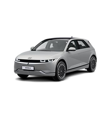 IONIQ 5 på hvit bakgrunn. Foto.