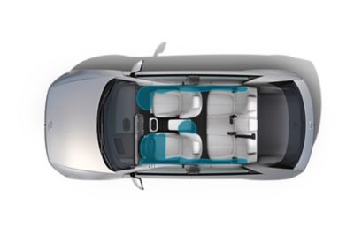 Vue en coupe de dessus indiquant l’emplacement des airbags de Nouveau Hyundai IONIQ 5.