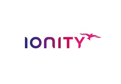 Logo van joint venture IONITY, dat in Europa meer dan 2.500 krachtige oplaadpunten voor elektrische auto’s heeft.