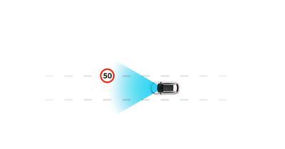 Illustration Intelligenten Verkehrszeichenerkennung (ISLA)von Hyundai. 