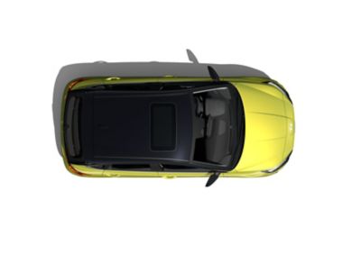 Hyundai i20 in Lucid Lime Metallic con tetto Phantom Black, vista laterale destra