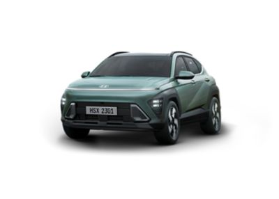Rear view of the new Hyundai Kona Hybrid compact SUV in Surfy Blue.