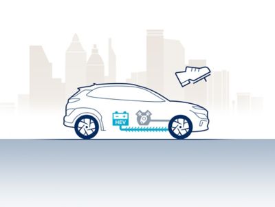 An illustration showing the battery and electric motor in a Hyundai vehicle.