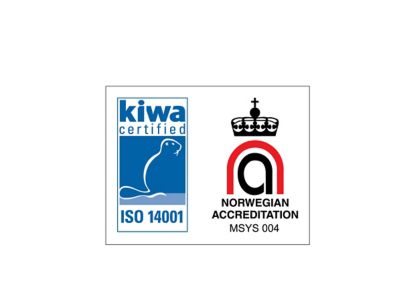ISO:14001 sertifiseringsmerke for Hyundai Motor Norway. Logo.