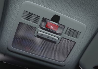  Second-generation eCall button based on the 4G network inside the Hyundai i10.