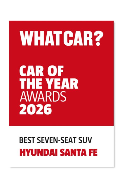 WHAT Car? award logo for best 7 seat SUV Hyundai SANTA FE.