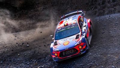 Immagine di Hyundai i20 WRC che corre su uno sterrato