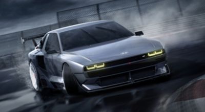 Hyundai N Vision 74 hydrogenelektrisk hybrid sett forfra. Foto.