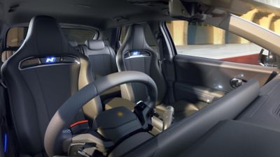 The bucket seats in the Hyundai IONIQ 5 N high-performance EV. 