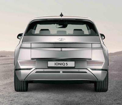 The Hyundai IONIQ 5 in Gravity Gold Matte and tailgate trim line in piano black.
