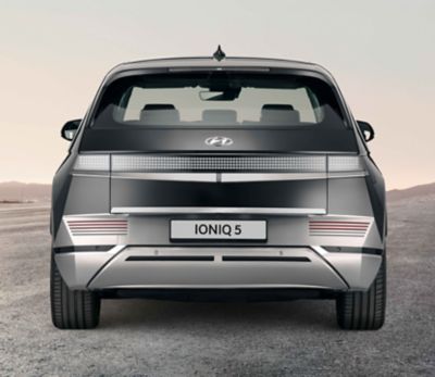 The Hyundai IONIQ 5 in Phantom black and tailgate trim line in brushed aluminium.