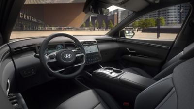 Interior design view of the all-new Hyundai Tucson Hybrid compact SUV's cockpit.