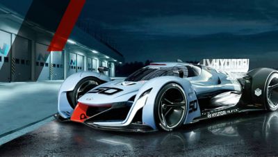 Hyundai N 2025 Vision Gran Turismo parkujúci pri depe.