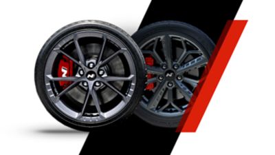 The N-exclusive wheels embossed with the the Hyundai N logo. 