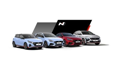 The  Hyundai's N model line-up : i20 N, i30N, KONA N, i30 Fastback N.