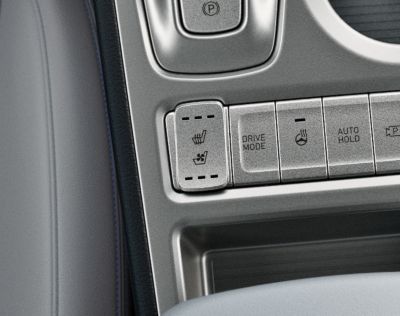 The controls for the front seat heating and ventilation in the Hyundai Kona Electric.