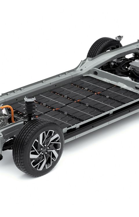 Chassis and Battery pack within the Hyundai Electric-Global Modular Platform (E-GMP).