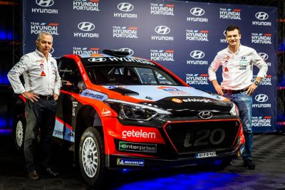 Hyundai Motorsport  rally car i20 pictured at a presentation for Rally Portugal.