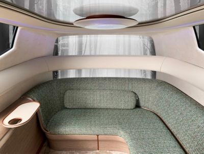 The rear lounge bench inside the new Hyundai electric SUEV concept SEVEN.