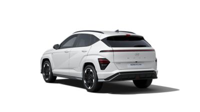 The body-coloured wheel arch cladding of the Hyundai KONA Electric N-Line in white. 