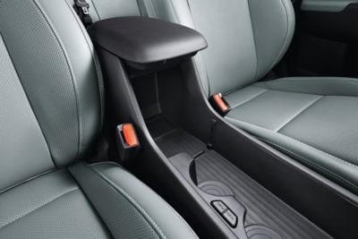 The inside of the Hyundai KONA shows the flexibility of the 40:20:40 folding read seats.