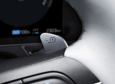 The paddle shifters to control regenerative braking in the Hyundai Kona Electric.