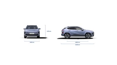 Small picture with size measurements of the Hyundai KONA Electric.  