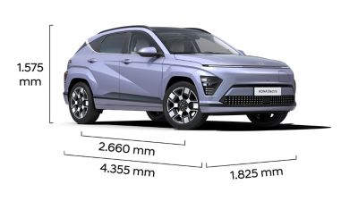 Small picture with size measurements of the Hyundai KONA Electric.  