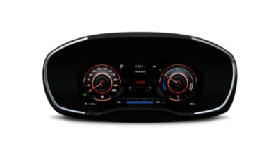 A picture of the Hyundai Santa Fe Hybrid's new 12.3" fully digital cluster.
