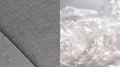 Grå tekstiler i IONIQ 5 som er laget av resirkulerte plastflasker. Foto.