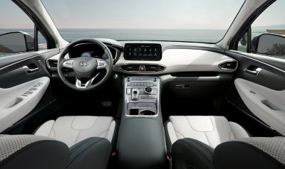 Obrázek prémiového designu interiéru nového modelu Hyundai Santa Fe.
