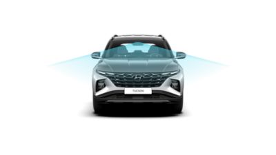 Hyundai TUCSON with a front view camera for safety features.
