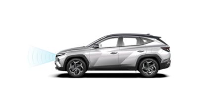 Hyundai TUCSON with front radars for safety features.