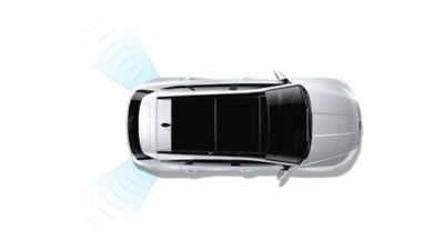Hyundai TUCSON with rear radars for safety features.
