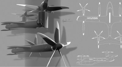 Vue détaillée du design du rotor sur le véhicule aérien personnel (PAV) S-A1 de Hyundai.