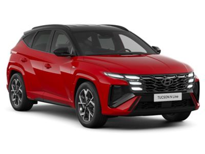 Hyundai TUCSON N Line in Red from 3/4 view