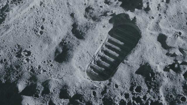 detail of a footprint on the moon