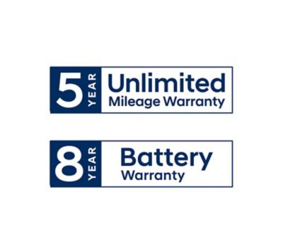 5-Year Unlimited Mileage Warranty and 8-Year Battery Warranty image.