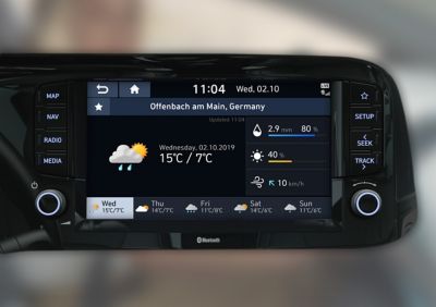 Les prévisions météo en direct et à tout moment dans votre Hyundai i10.