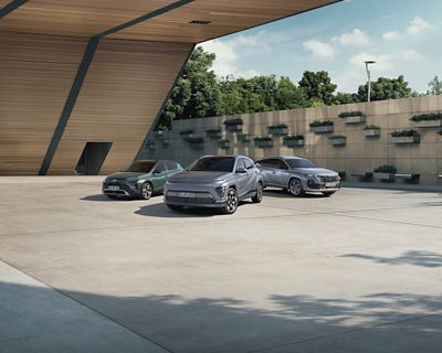 Un homme utilise l'écran tactile de KONA Electric pour se garer.