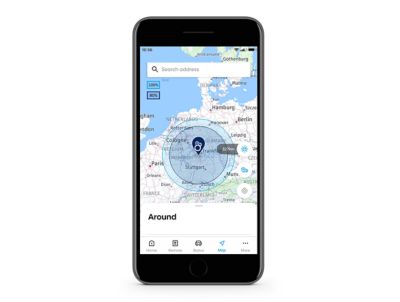 Aplikacja mobilna Hyundai Bluelink z widokiem zasięgu.