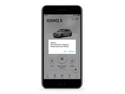 A screenshot of a Hyundai bluelink notification on the iPhone: theft detection alert