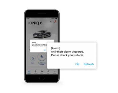 Hyundai Bluelink uygulamasının hırsızlık tespit bildirim ekranının yakından görünümü. 
