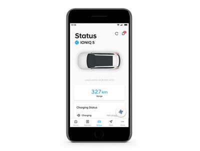 Screenshot van Bluelink-app op de iPhone: voertuigstatus.