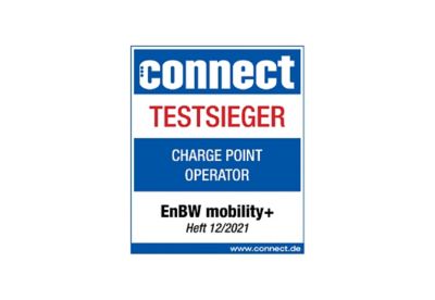 Logo connect 12/2021: Testsieger Ladesäulenbetreiber, EnBW mobility+ App