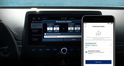 Programming the charging process on the KONA Electric touchscreen.