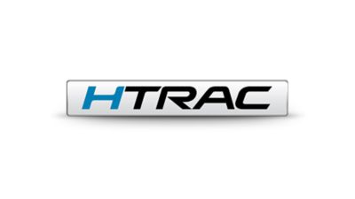 Logo de la transmission intégrale HTRAC de Hyundai, représenté sur un fond blanc.